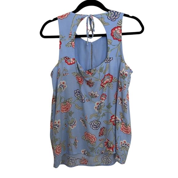 LOFT | Floral Print Blue Keyhole Front Open Back Tie Sleeveless Top Medium Boho - Picture 4 of 6